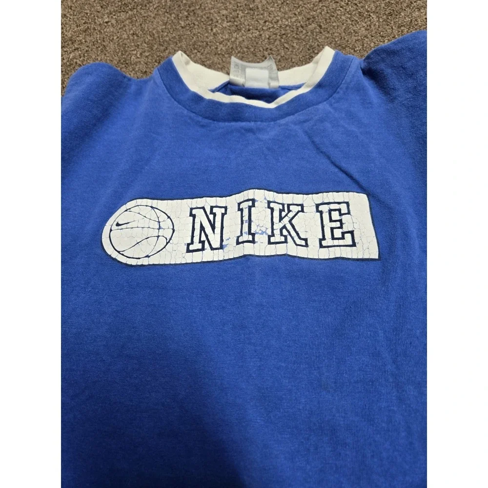 Vintage NIKE Long Sleeve‎ T Shirt Size (XL) Youth Rare Y2K Flames Fire Logo Blue